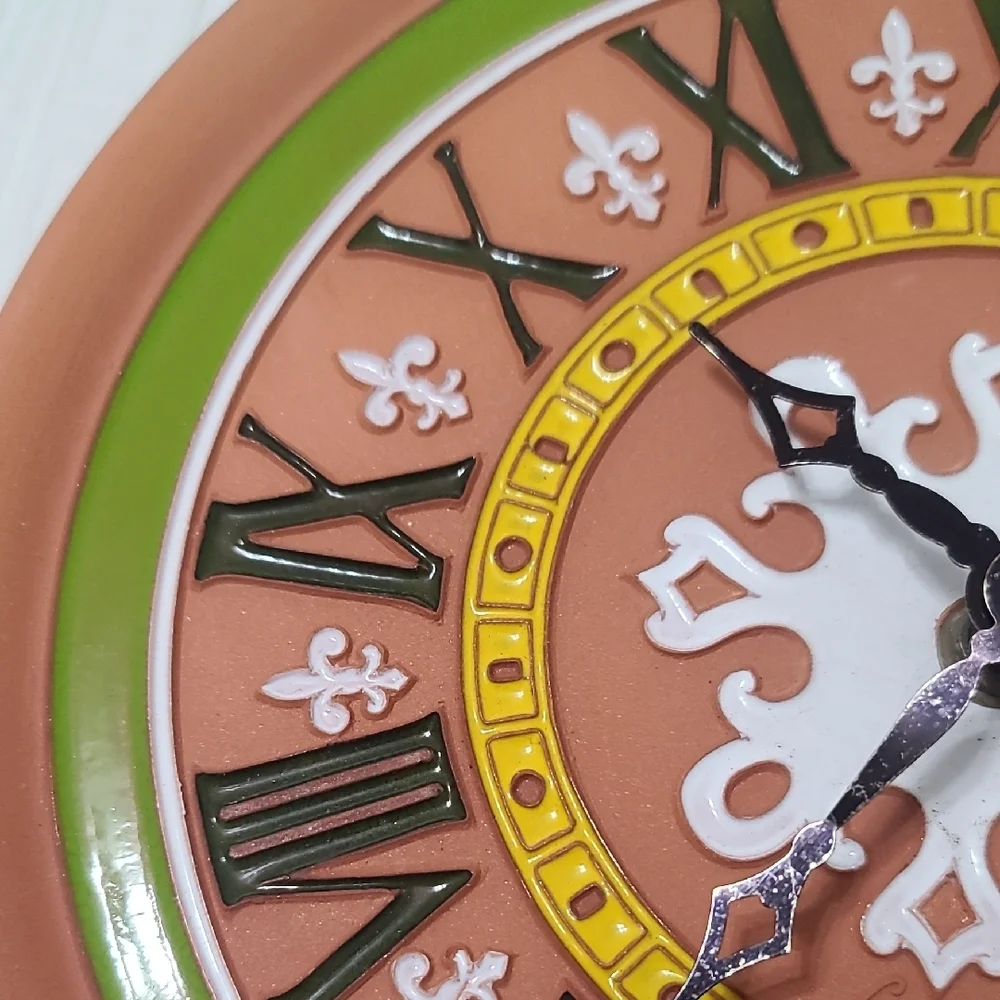 Decorative Terra Cotta, White, Black, Green Wall Clock (Battery Operated)